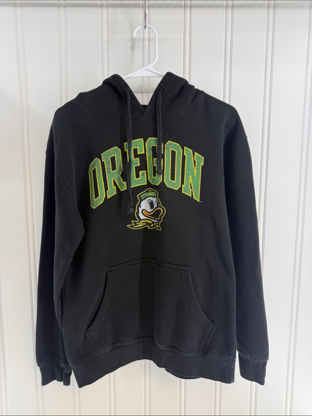 League Black Crewneck Hoodie with Green and Yellow Oregon Logo